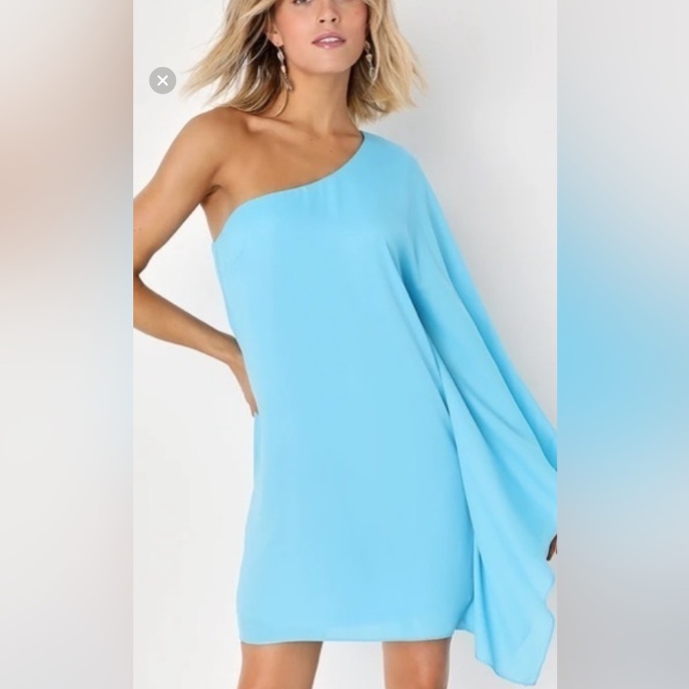 Lulu's Blue Asymmetrical One Shoulder Cocktail Dress